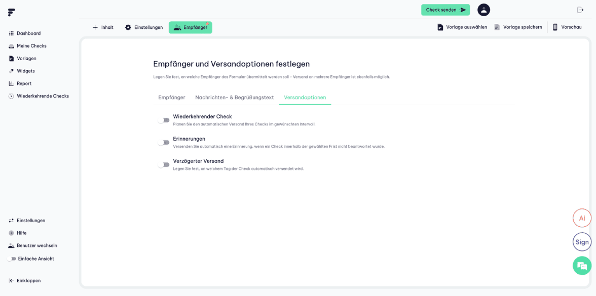 Flixcheck-Oberfläche: Automation