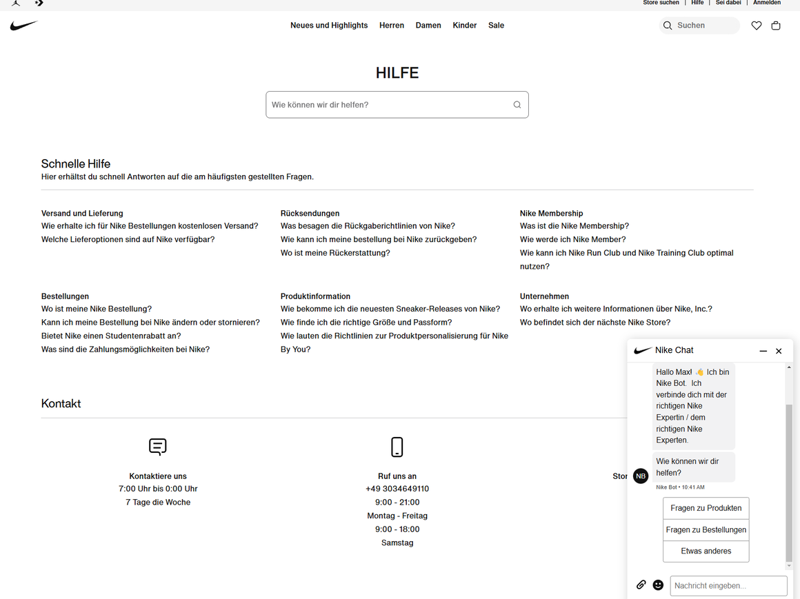 Chatbots im Kundenservice Nike